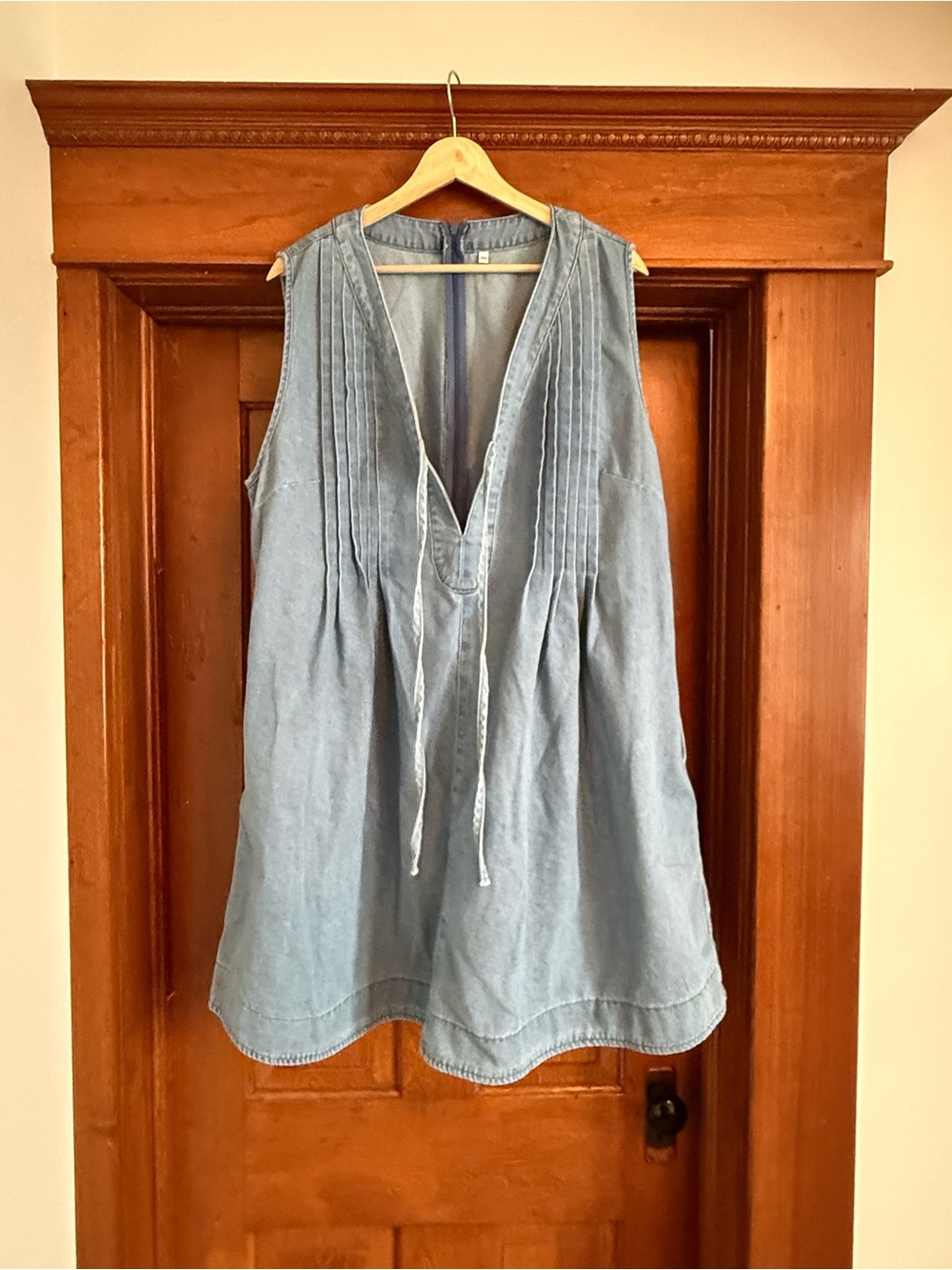 Sleeveless Light Blue Chambray Tie-Front Mini Dress